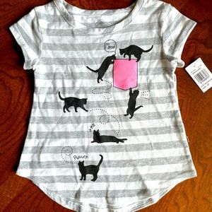 Grey, white, black & pink, cat, Top, size 2T